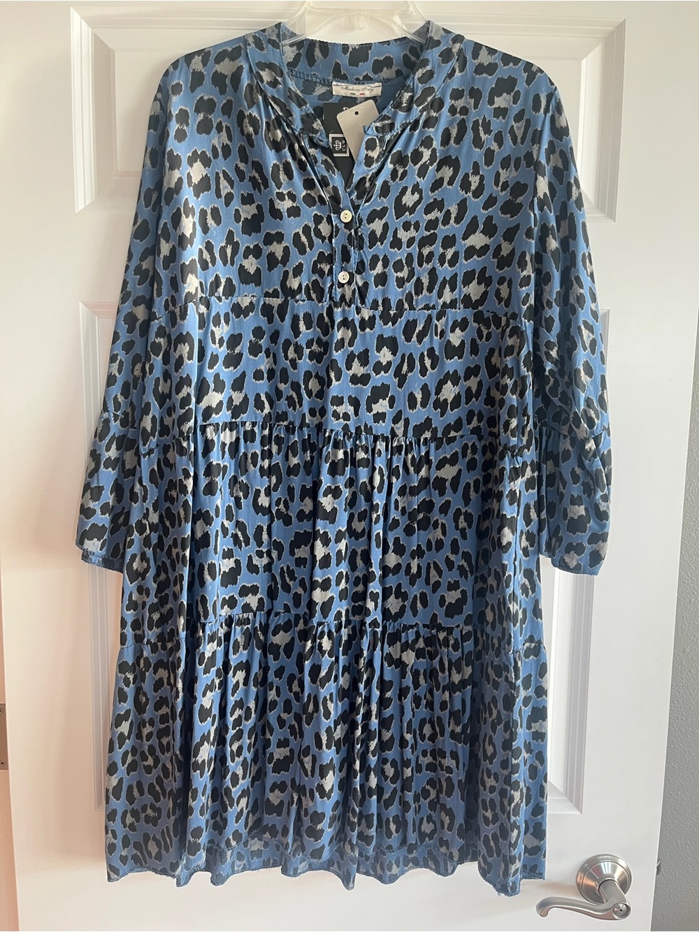 Islander Blue and Black Leopard Tiered Casual Dress